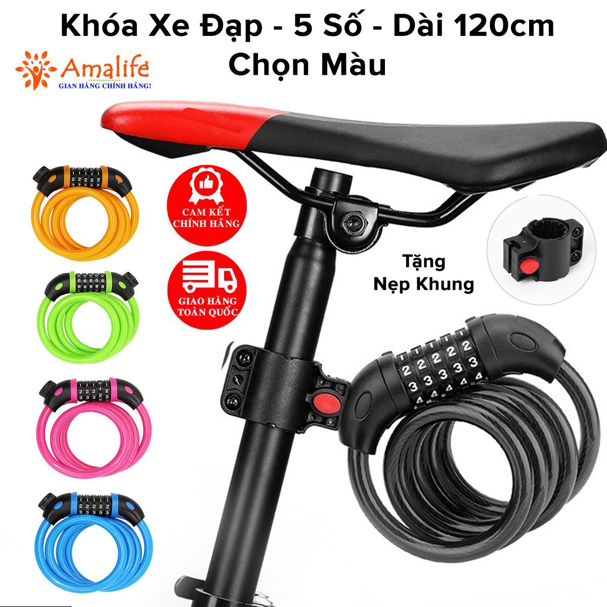 Mô tả Khóa Xe Đạp Dây Lõi Thép 5 Số Dài 120cm – Chọn Màu – Bộ Khóa Xe Máy Thông Minh Chống Trộm Cao Cấp Chính Hãng Amalife - 1