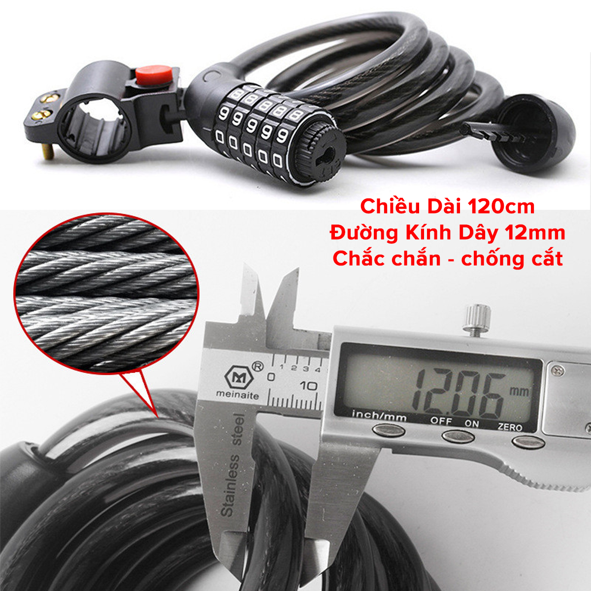 Mô tả Khóa Xe Đạp Dây Lõi Thép 5 Số Dài 120cm – Chọn Màu – Bộ Khóa Xe Máy Thông Minh Chống Trộm Cao Cấp Chính Hãng Amalife - 3