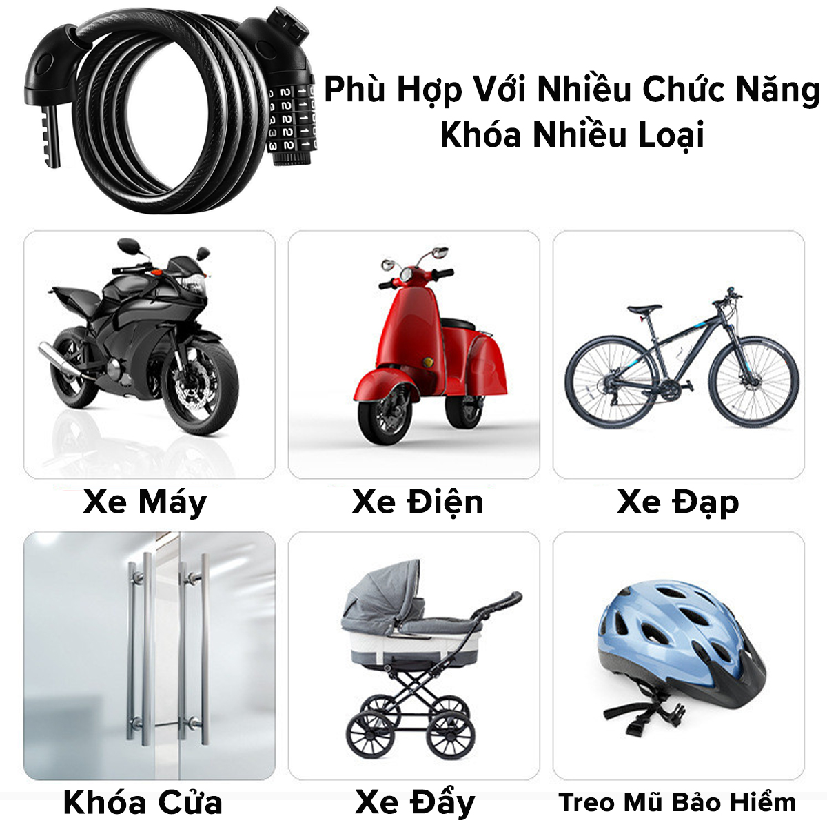 Mô tả Khóa Xe Đạp Dây Lõi Thép 5 Số Dài 120cm – Chọn Màu – Bộ Khóa Xe Máy Thông Minh Chống Trộm Cao Cấp Chính Hãng Amalife - 6