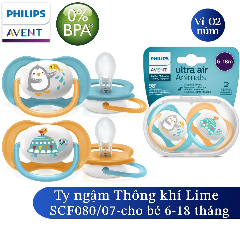Mô tả Philips Avent núm ty ngậm thông khí 0-6 tháng SCF080/05 SCF080/06, 6-18 tháng SCF080/07 SCF080/08 - 6