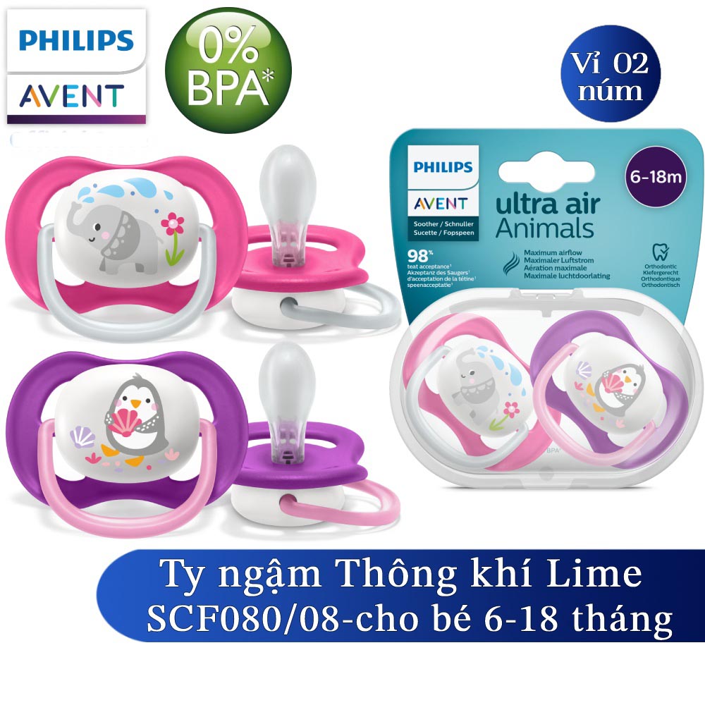 Mô tả Philips Avent núm ty ngậm thông khí 0-6 tháng SCF080/05 SCF080/06, 6-18 tháng SCF080/07 SCF080/08 - 9