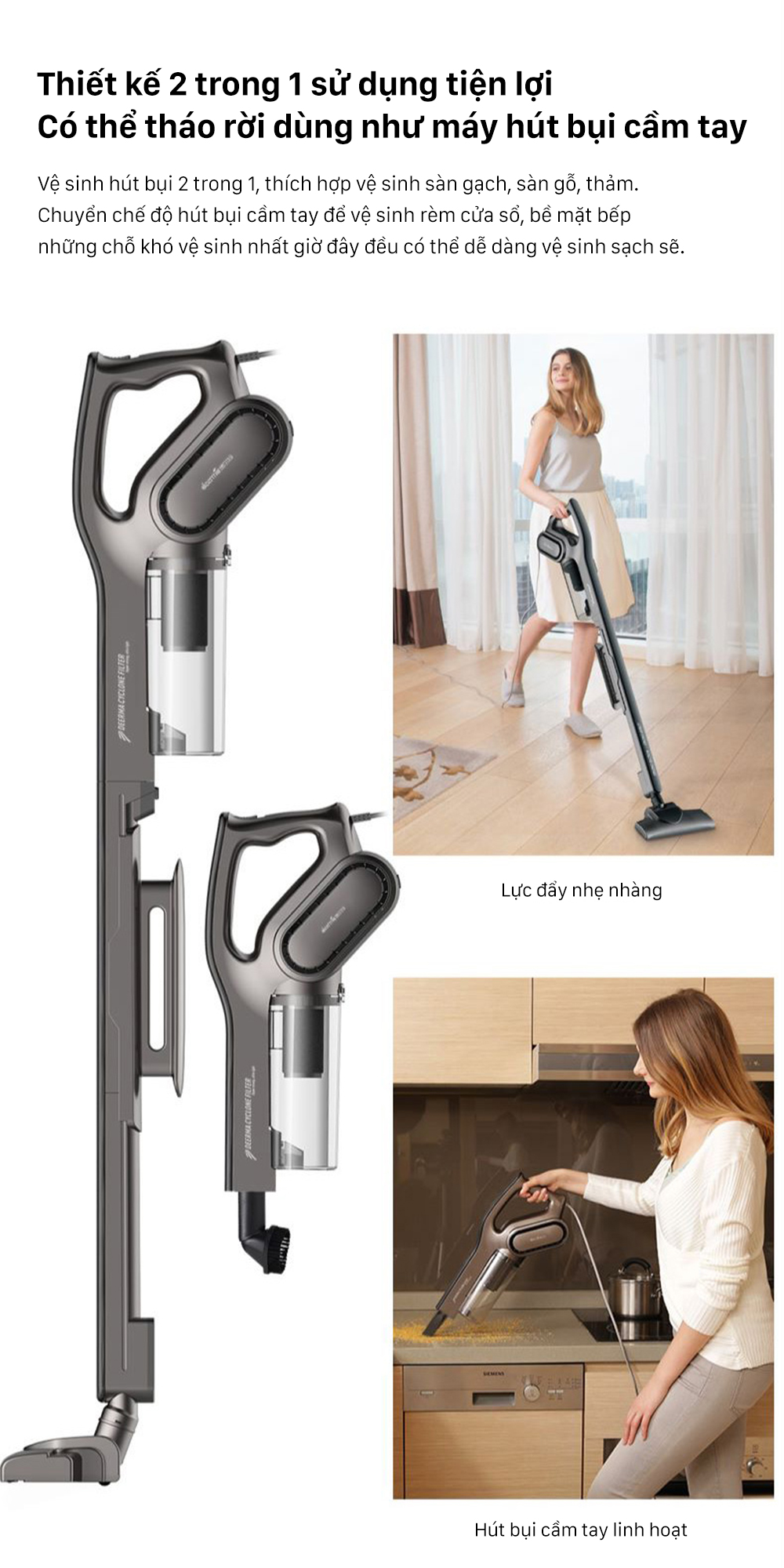 Mô tả Máy hút bụi cầm tay Deerma DX700S với công nghệ lực hút lốc xoáy 15000Pa thiết kế tản nhiệt - Bảo hành 12 tháng - 6