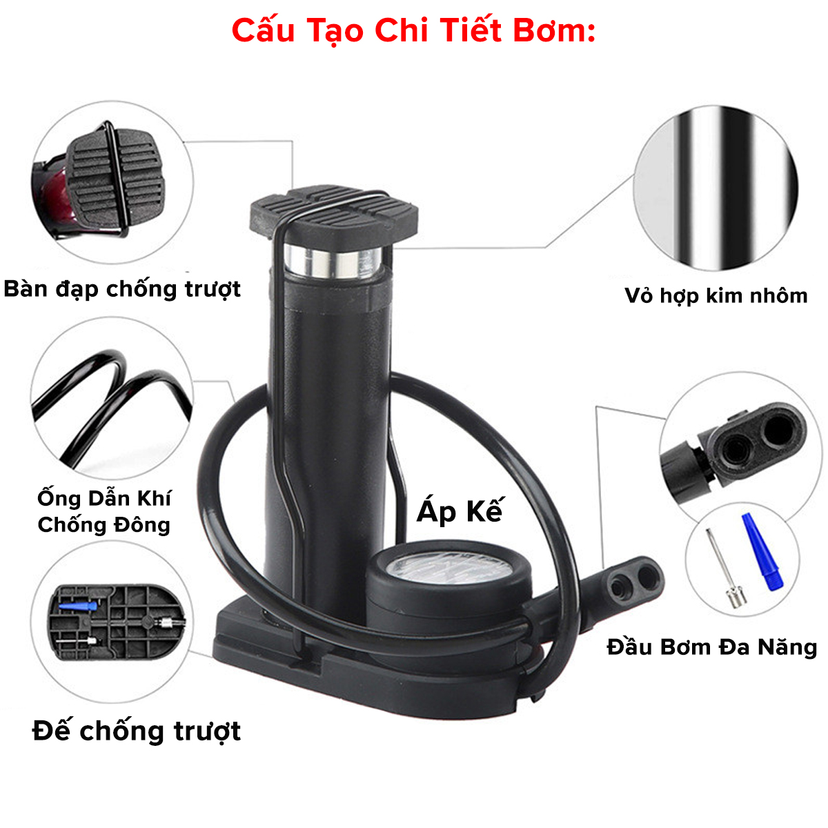Mô tả Bơm Xe Máy Bơm Xe Đạp Nhỏ Gọn Đầu Van Đa Năng Có Đồng Hồ Báo Áp Kế Suất Bằng Hợp Kim Cao Cấp Chính Hãng Amalife - 4