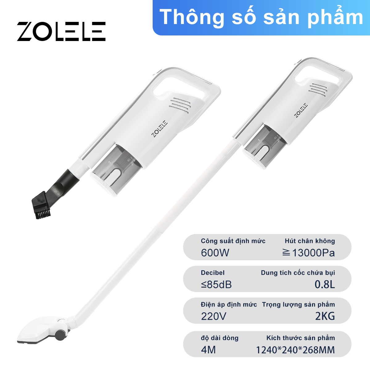 Mô tả Máy hút bụi đa chức năng ZOLELE Công suất mạnh 600W 13000PA  ZE002 - Chính hãng - 4