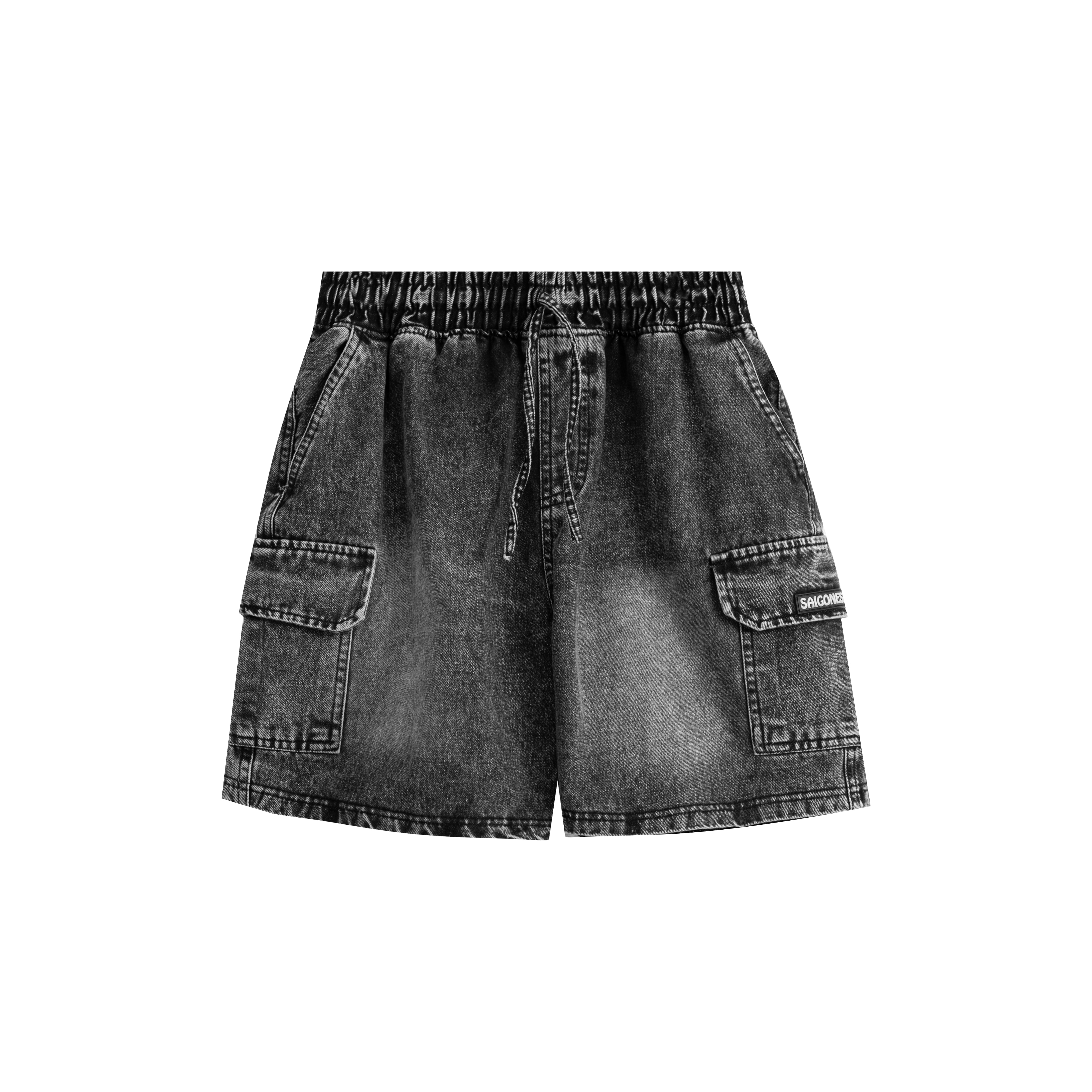 Mô tả Quần Short Cargo Denim SAIGONESE Quần Đùi Túi Hộp Nam Nữ / Đen - 2