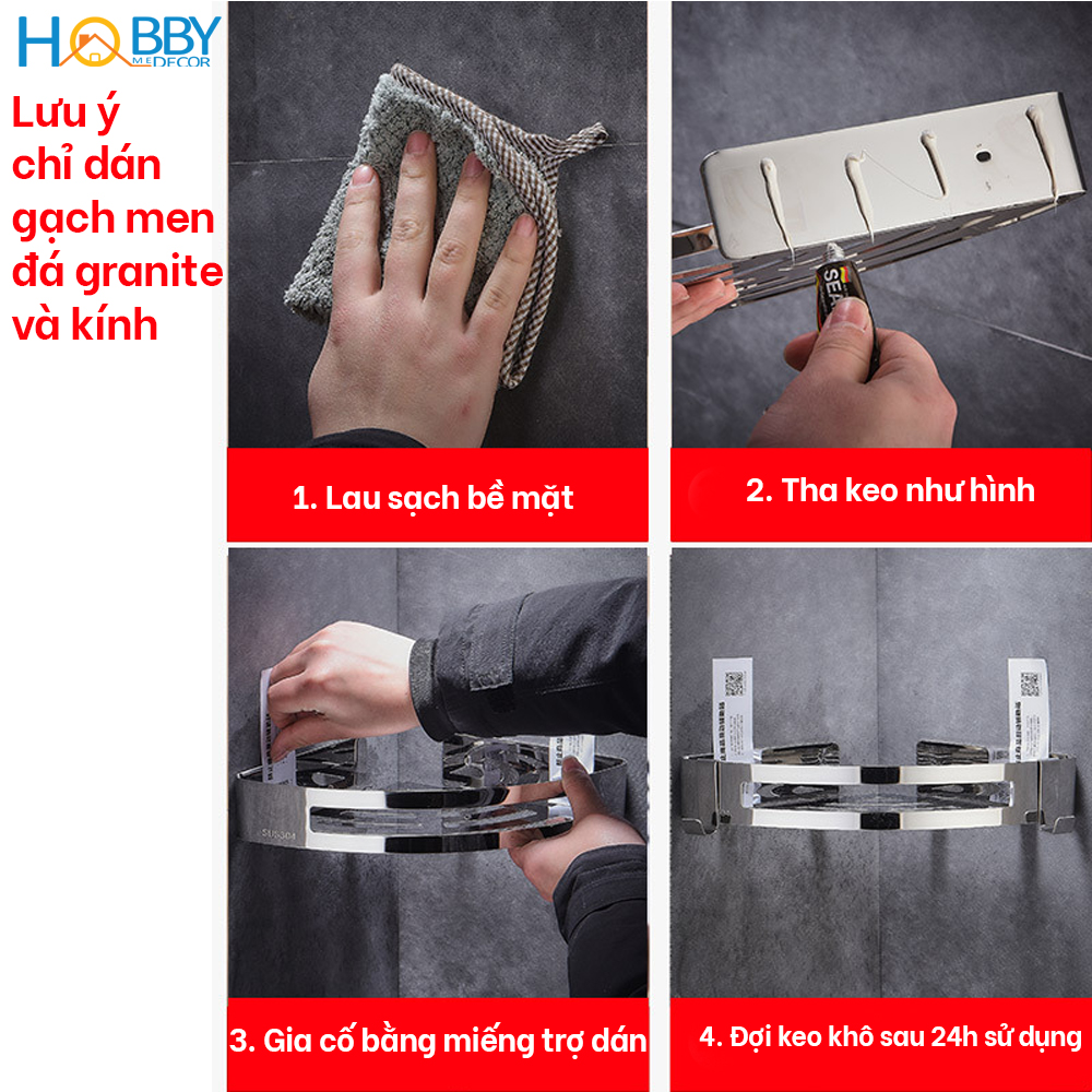 Mô tả Kệ góc nhà tắm dán tường inox 304 bóng có keo dán Hobby Home Decor KG1 - 3