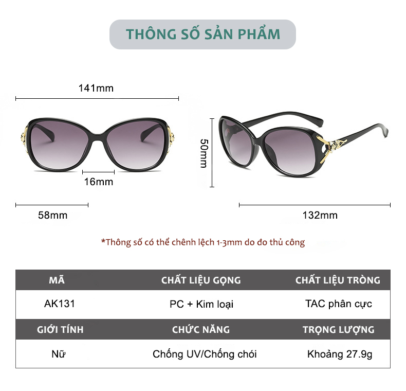 Mô tả Kính Râm Nữ Thời Trang AORON Gọng PC Đàn Hồi Chạm Hồ Ly Sang Trọng Và Cuốn Hút, Tròng Kính Nữ Phân Cực Chống UV - 6