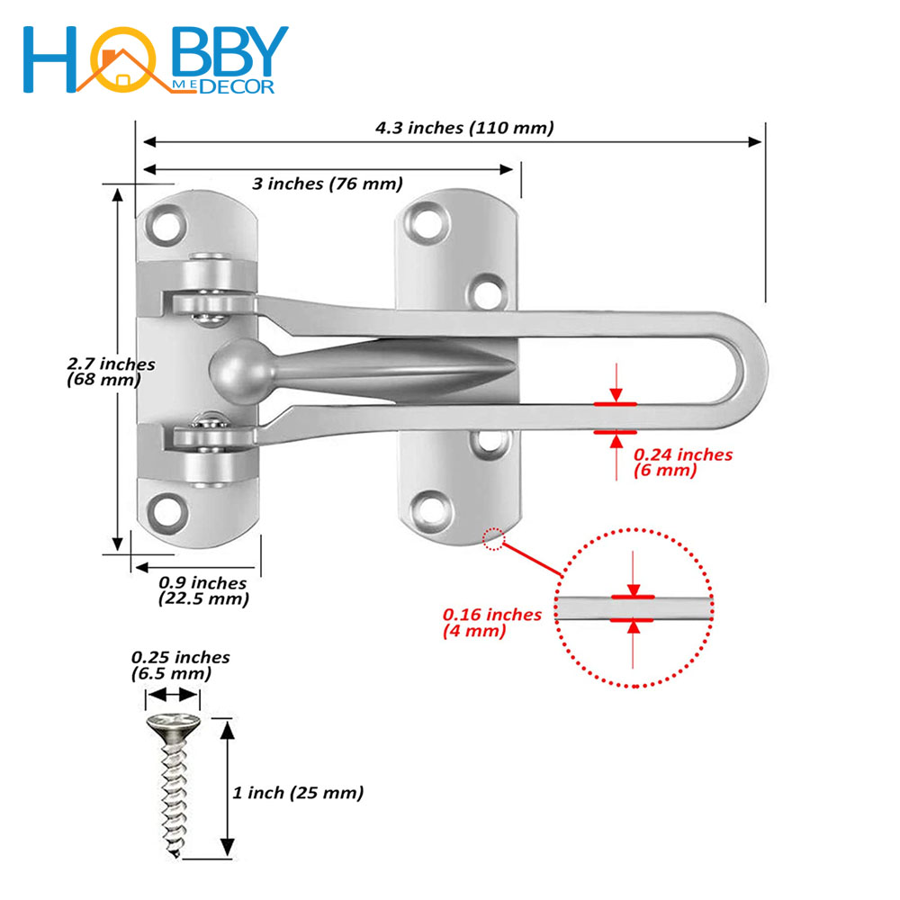 Mô tả Chốt khóa cửa trượt an toàn cho căn hộ phòng ngủ HOBBY Home Decor KCT1 - 1
