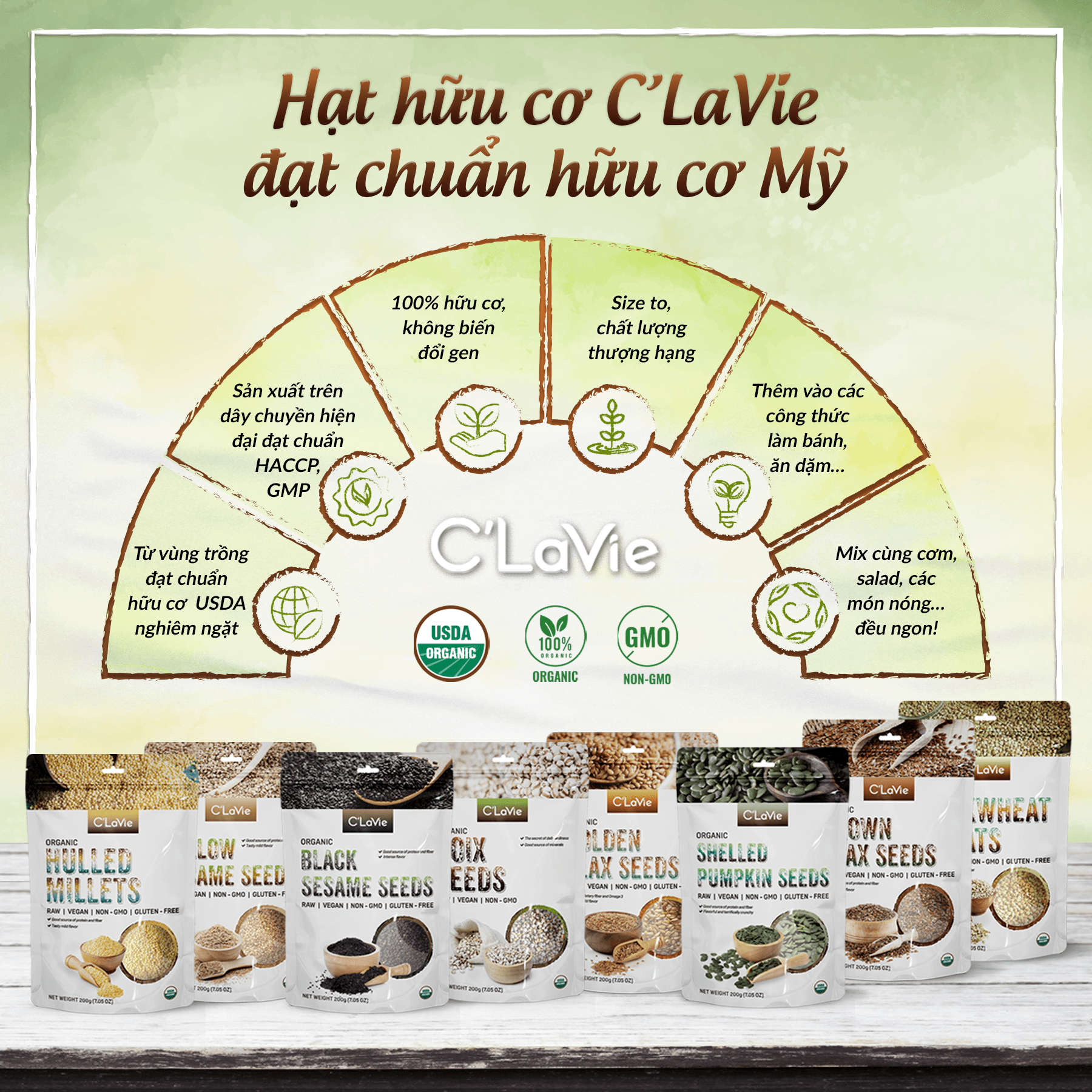 Mô tả Đậu hạt hữu cơ cho bé ăn dặm C'LaVie 200g: Đậu đỏ, Đậu xanh, Đậu nành, Đậu lăng đỏ, Hạt lanh, Hạt mè, Hạt bí, Hạt kê - 3