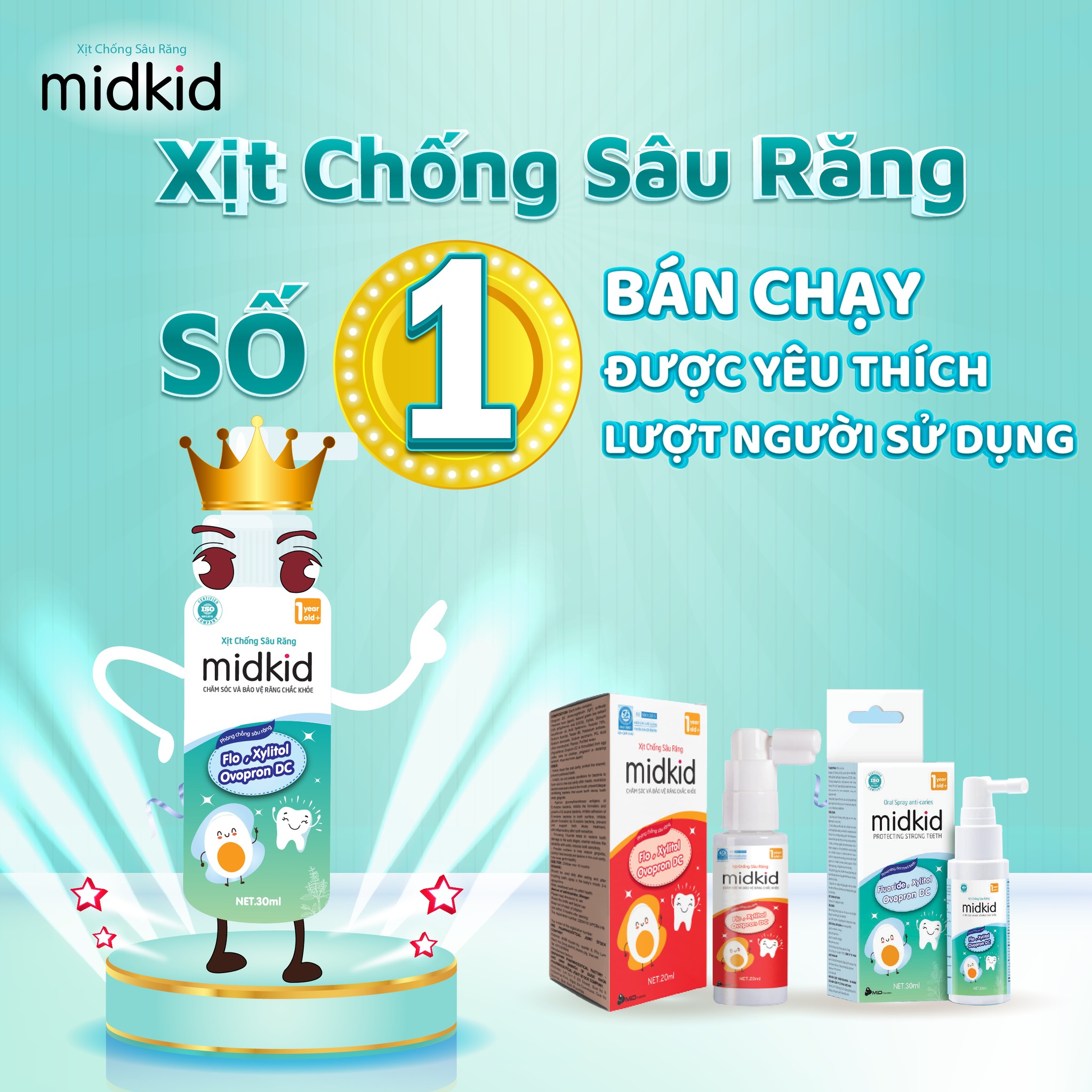 Mô tả Xịt chống sâu răng MIDKID chính hãng hương Táo 20ml, vị ngọt thơm nuốt an toàn cho bé từ 1 tuổi - 1