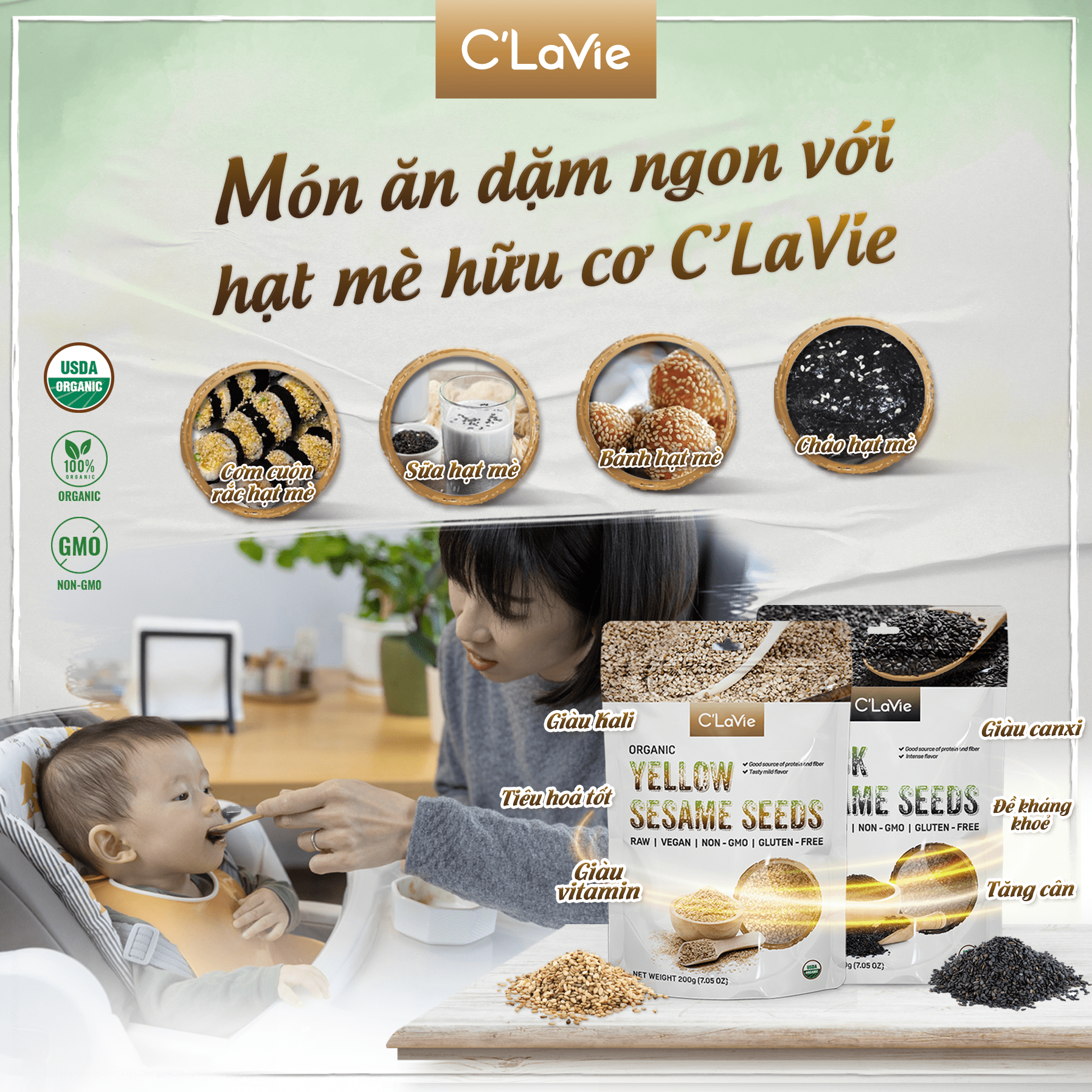 Mô tả Hạt mè hữu cơ thuần chủng không biến đổi gen C'LaVie 200g - 1