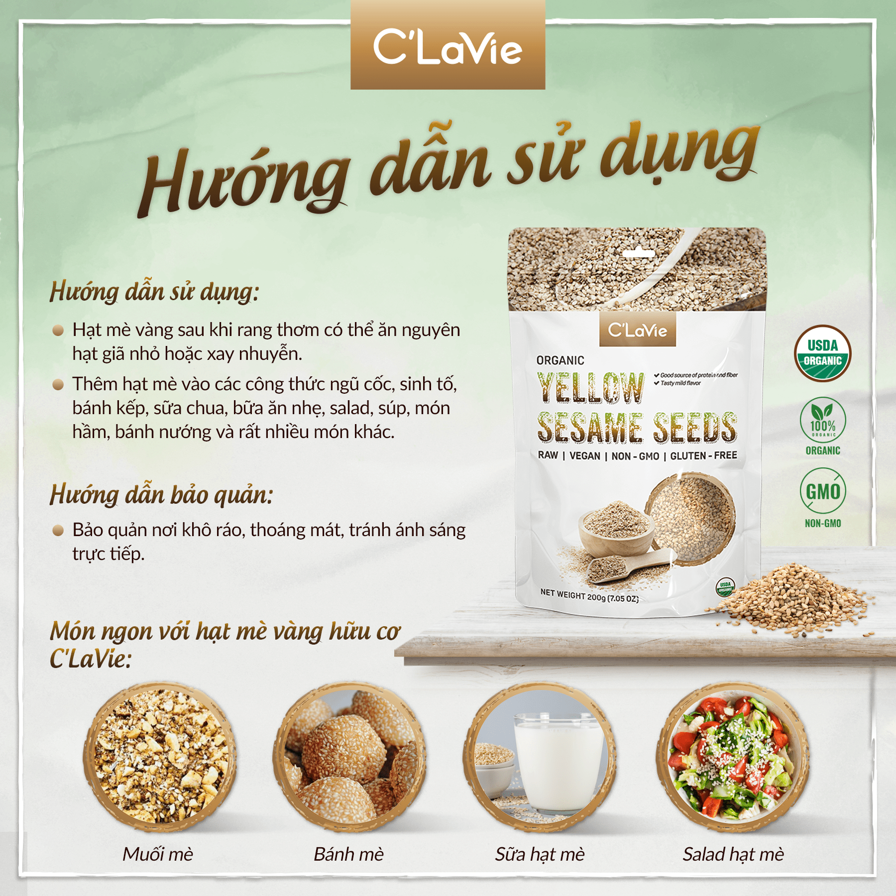 Mô tả Hạt mè hữu cơ thuần chủng không biến đổi gen C'LaVie 200g - 2