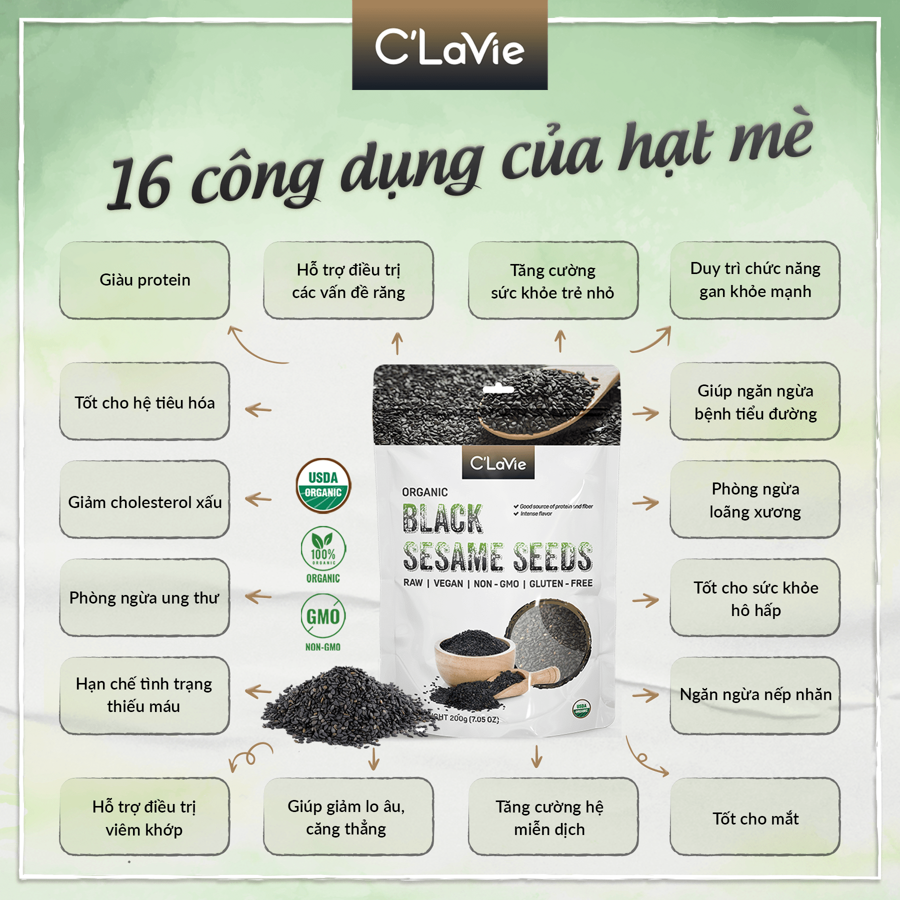 Mô tả Hạt mè hữu cơ thuần chủng không biến đổi gen C'LaVie 200g - 3