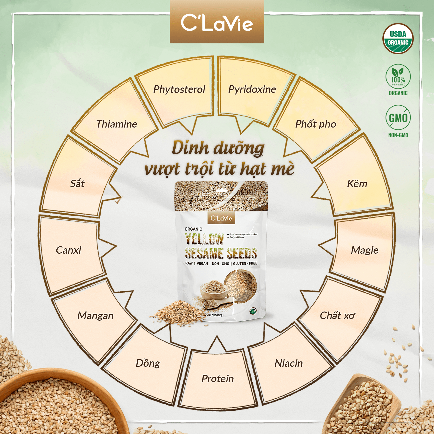 Mô tả Hạt mè hữu cơ thuần chủng không biến đổi gen C'LaVie 200g - 4