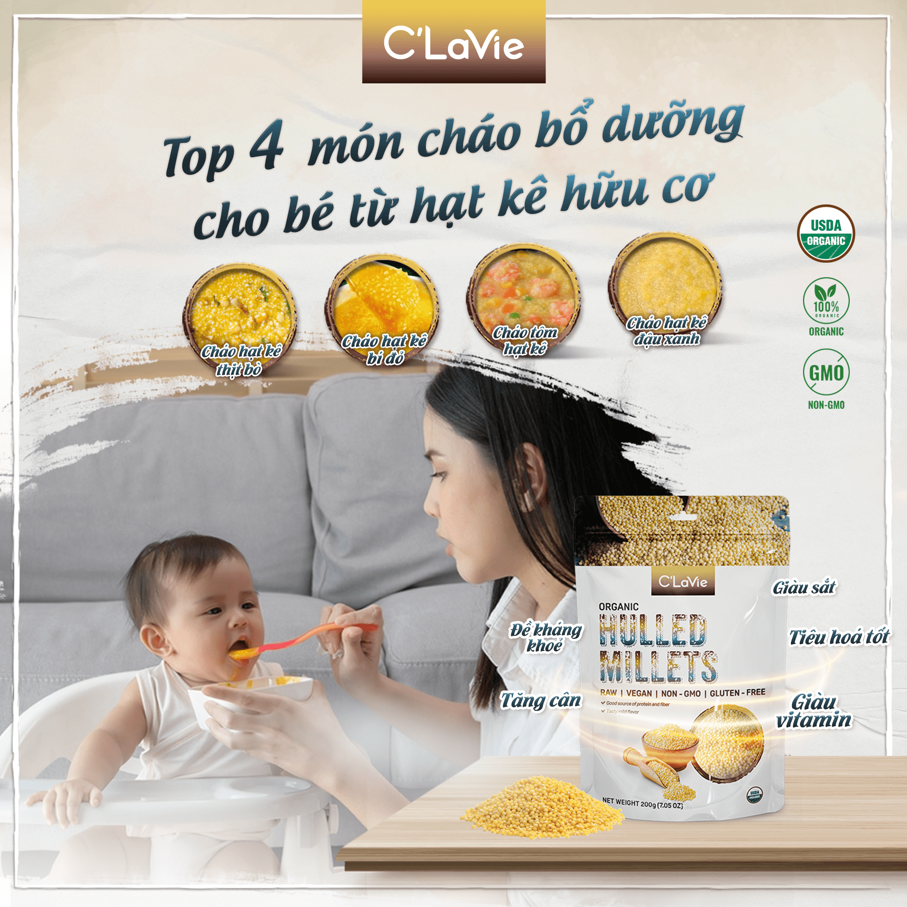 Mô tả Hạt kê nếp vàng đã tách vỏ hữu cơ C'LaVie 200g - 1