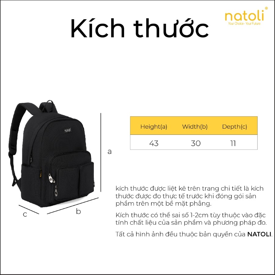 Kích thước Balo NATOLI B5