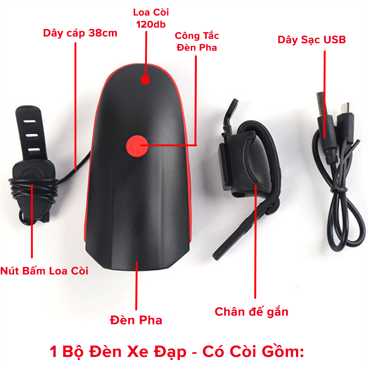Mô tả Đèn Còi Xe Đạp Thể Thao Siêu Sáng Kèm Pin Sạc USB LED T6 Chống Nước – Đèn Còi 140db 3 Chế Độ Sáng Chính hãng Amalife - 5