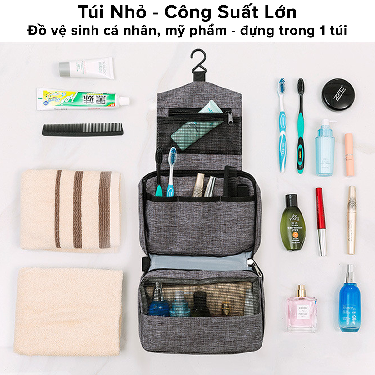 Mô tả Túi Đựng Đồ Mỹ Phẩm,  Đồ Trang Điểm, Đồ Cá Nhân Đi Du Lịch Nhiều Ngăn Chống Nước Có Quai Xách Chính Hãng Amalife - 2
