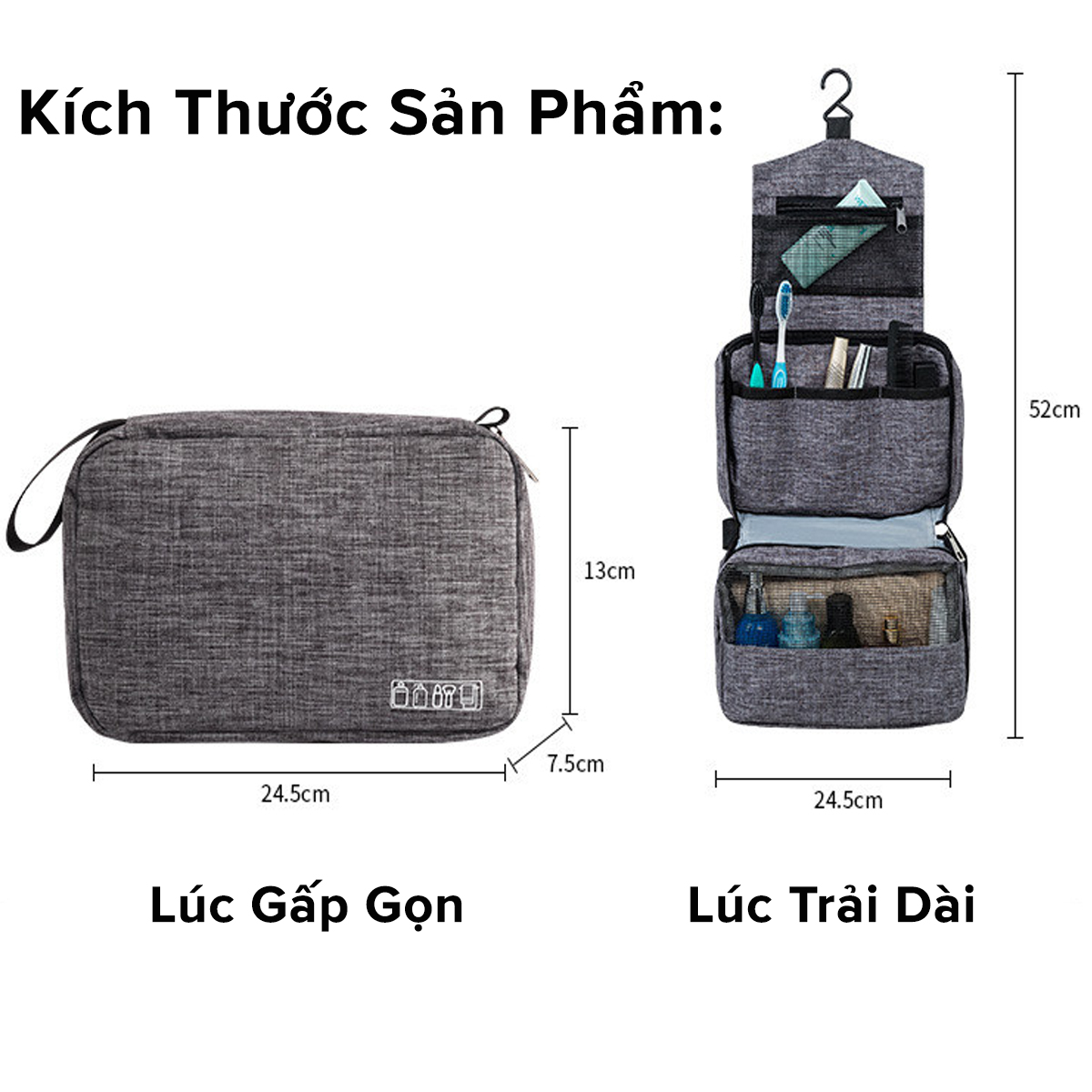 Mô tả Túi Đựng Đồ Mỹ Phẩm,  Đồ Trang Điểm, Đồ Cá Nhân Đi Du Lịch Nhiều Ngăn Chống Nước Có Quai Xách Chính Hãng Amalife - 5