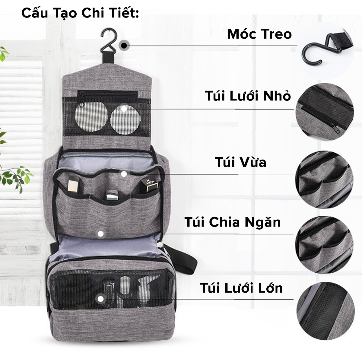Mô tả Túi Đựng Đồ Mỹ Phẩm,  Đồ Trang Điểm, Đồ Cá Nhân Đi Du Lịch Nhiều Ngăn Chống Nước Có Quai Xách Chính Hãng Amalife - 6