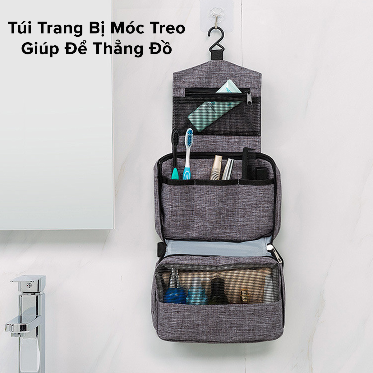 Mô tả Túi Đựng Đồ Mỹ Phẩm,  Đồ Trang Điểm, Đồ Cá Nhân Đi Du Lịch Nhiều Ngăn Chống Nước Có Quai Xách Chính Hãng Amalife - 11