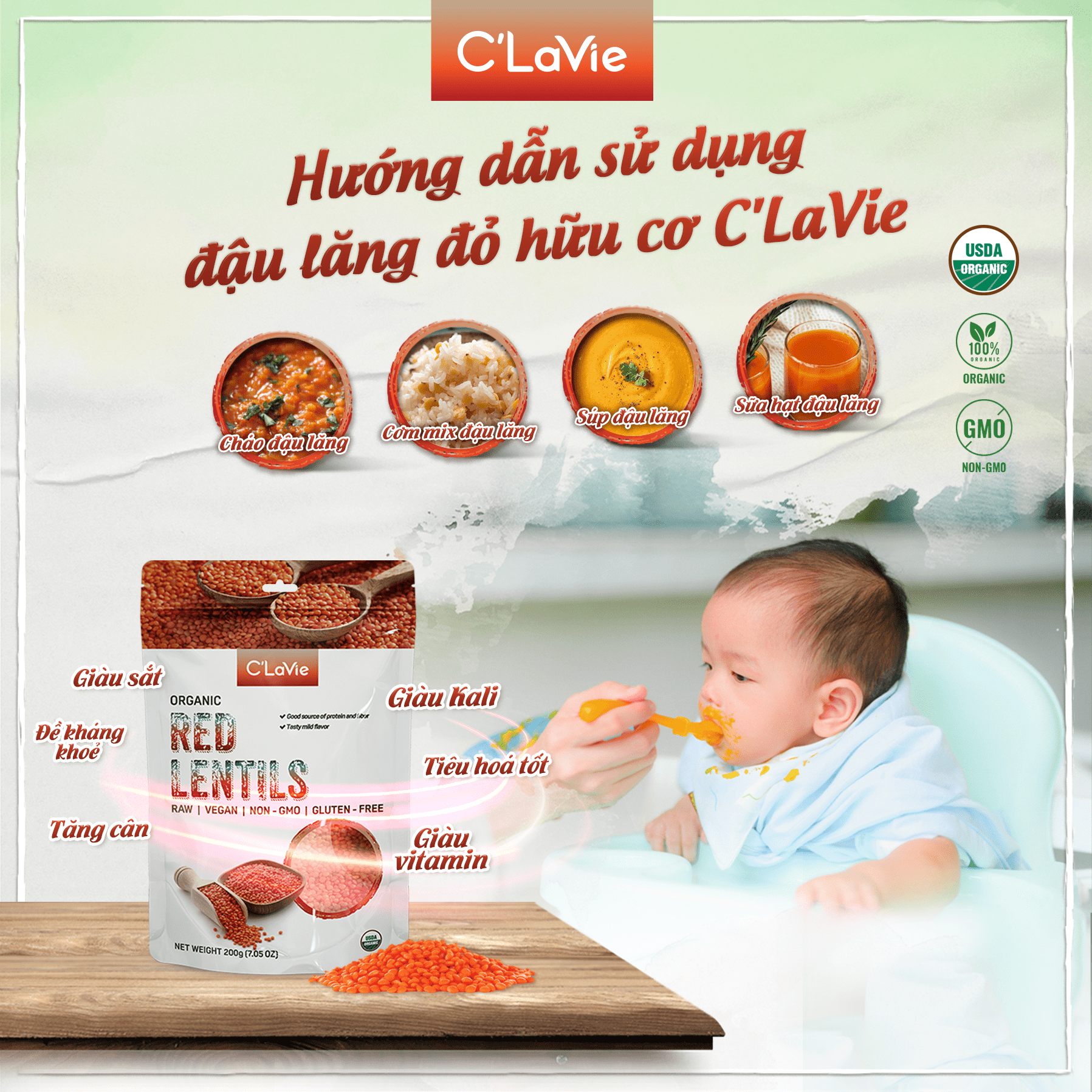 Mô tả Đậu lăng đỏ tách vỏ hữu cơ C'LaVie 200g - 1