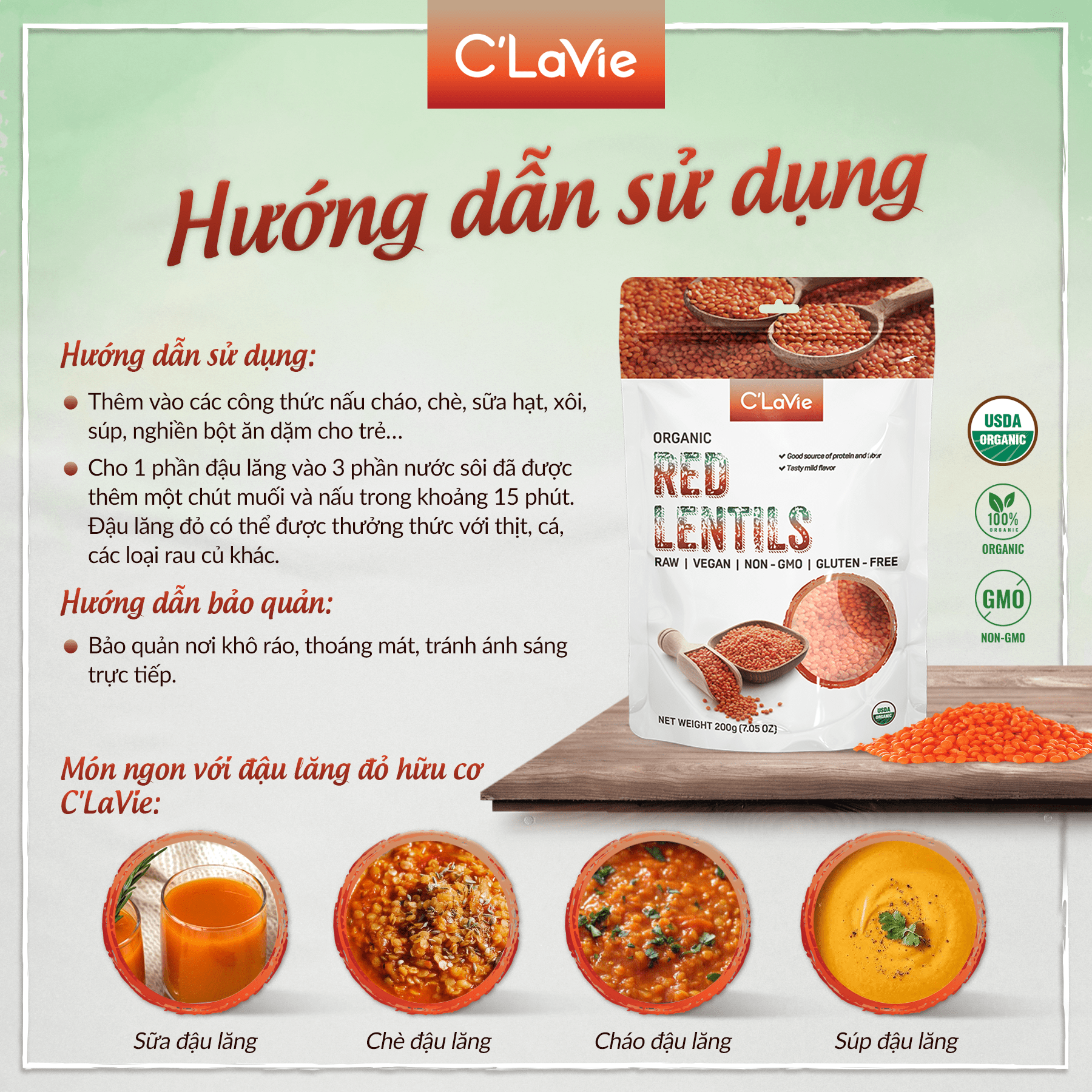 Mô tả Đậu lăng đỏ tách vỏ hữu cơ C'LaVie 200g - 3