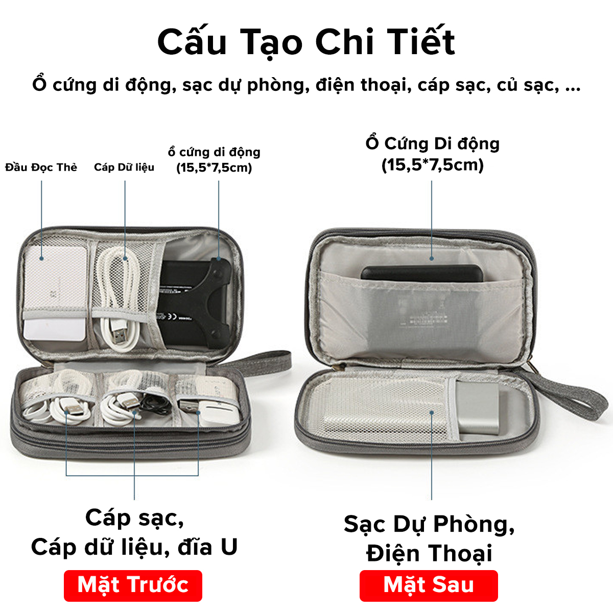 Mô tả Túi Đựng Phụ Kiện Công Nghệ Không Thấm Nước, Đựng Đa Năng Điện Thoại Có Quai Xách Mini Đi Du Lịch Chính Hãng Amalife - 6