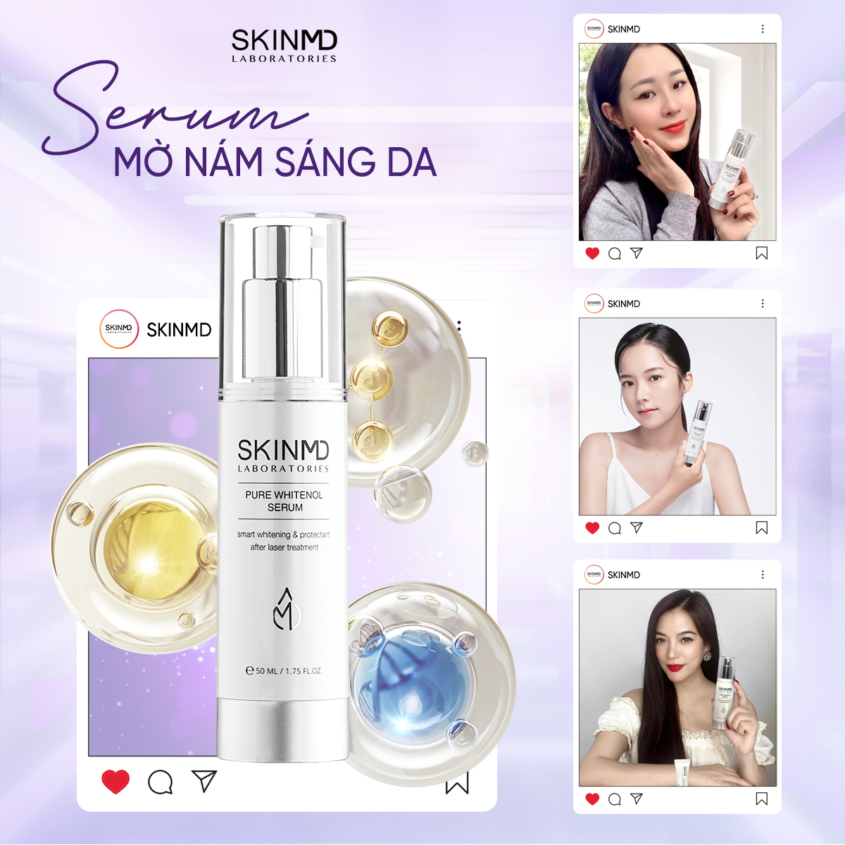 Mô tả Serum mờ nám tàn nhang SkinMD Pure Whitenol Serum 50ml trắng đều màu da - 2