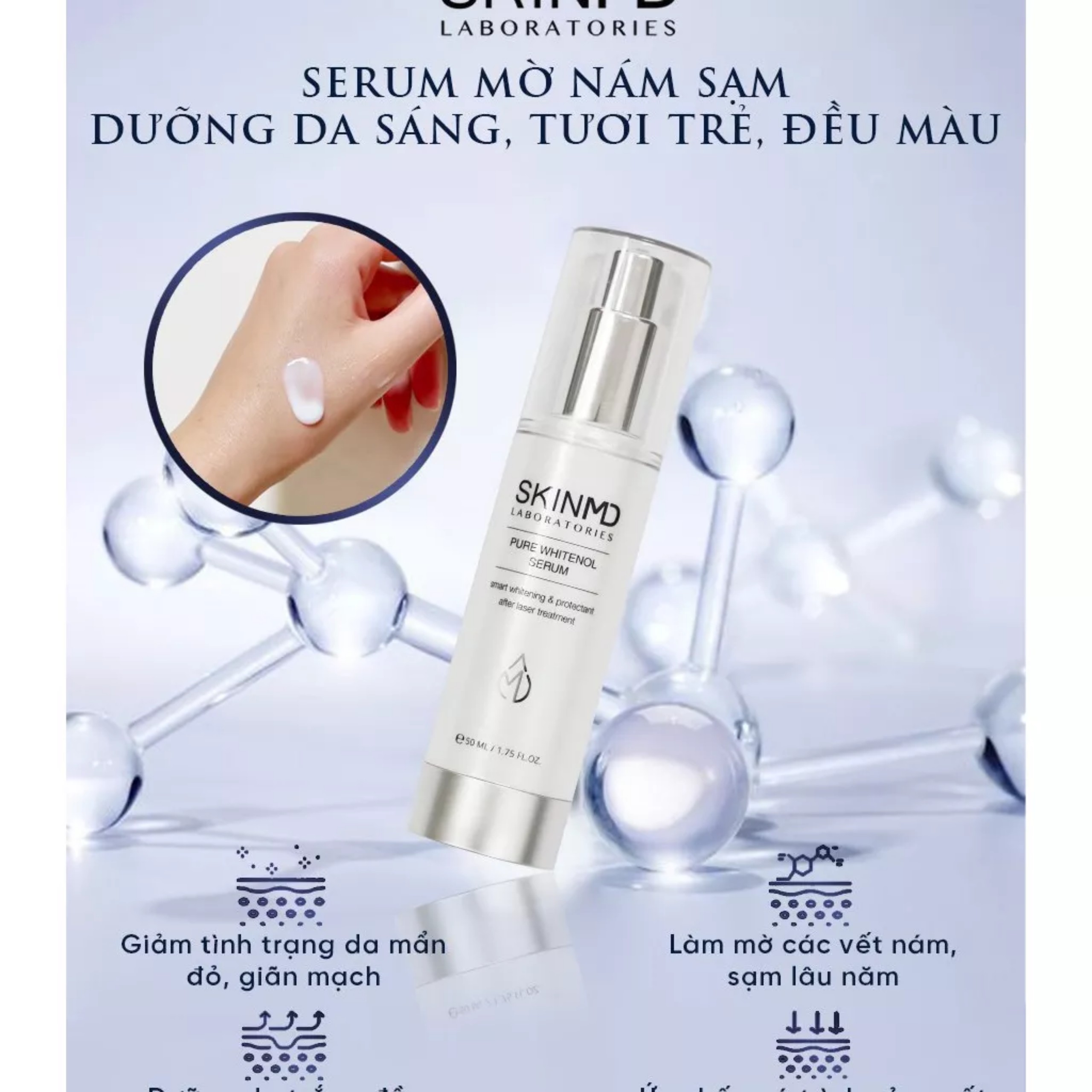 Mô tả Serum mờ nám tàn nhang SkinMD Pure Whitenol Serum 50ml trắng đều màu da - 3