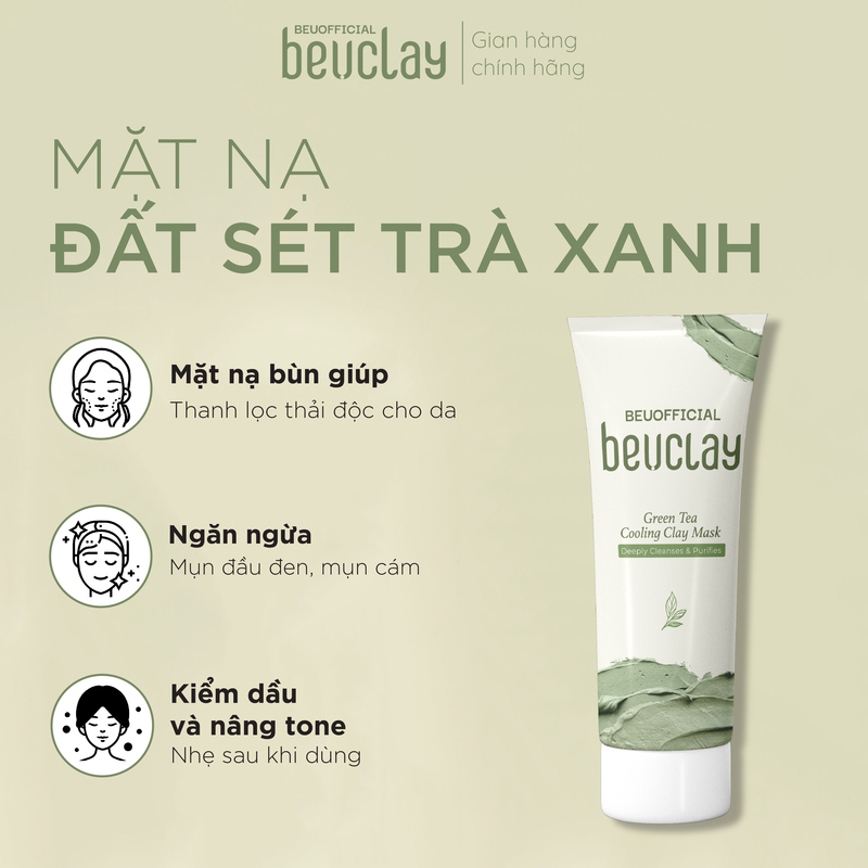Mô tả Combo 2 mặt nạ đất sét trà xanh BeUclay 70g - 2