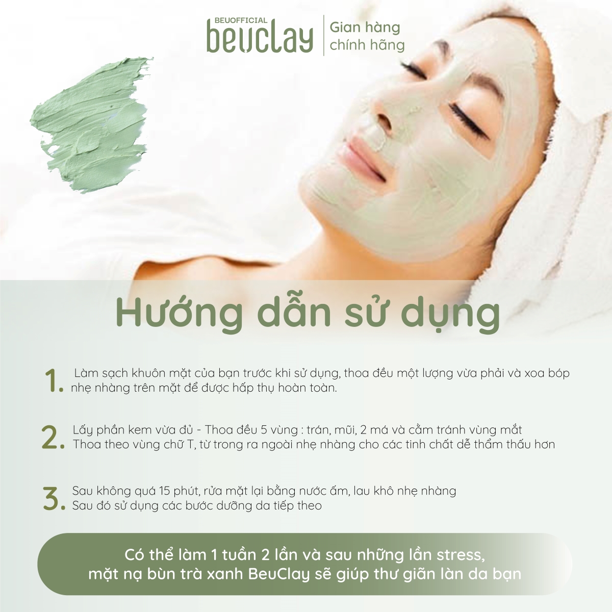 Mô tả Combo 2 mặt nạ đất sét trà xanh BeUclay 70g - 5