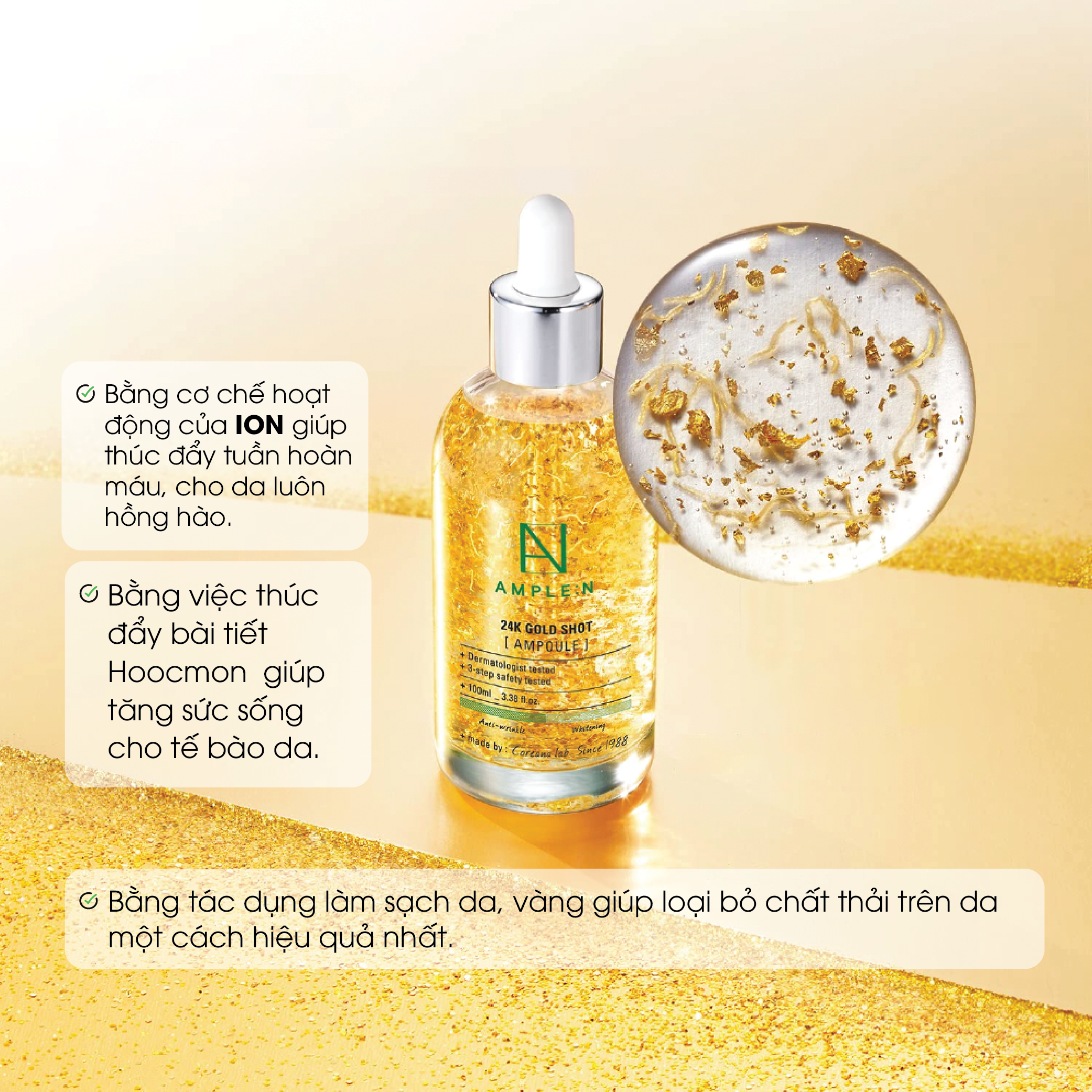 Mô tả Tinh Chất Vàng Tăng Đàn Hồi Chống Lão Hóa AMPLE:N 24K Gold Shot Ampoule - 6