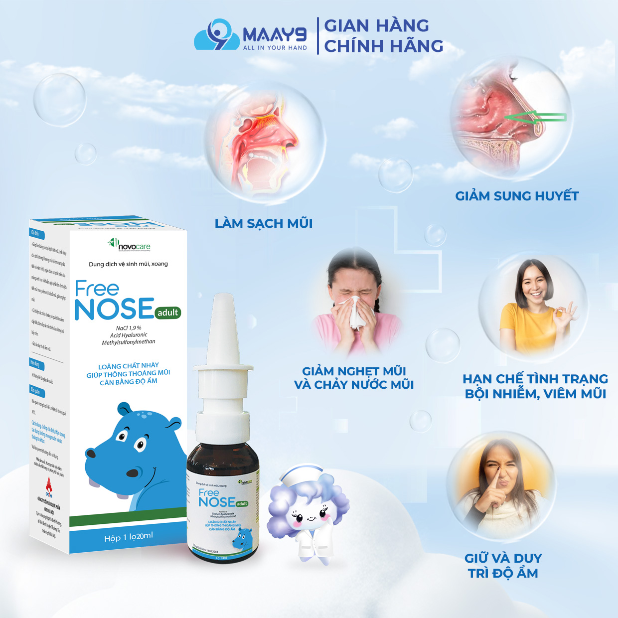 Xịt mũi Novocare Freenose nước muối ưu trương giảm ngạt mũi, chảy nước ...