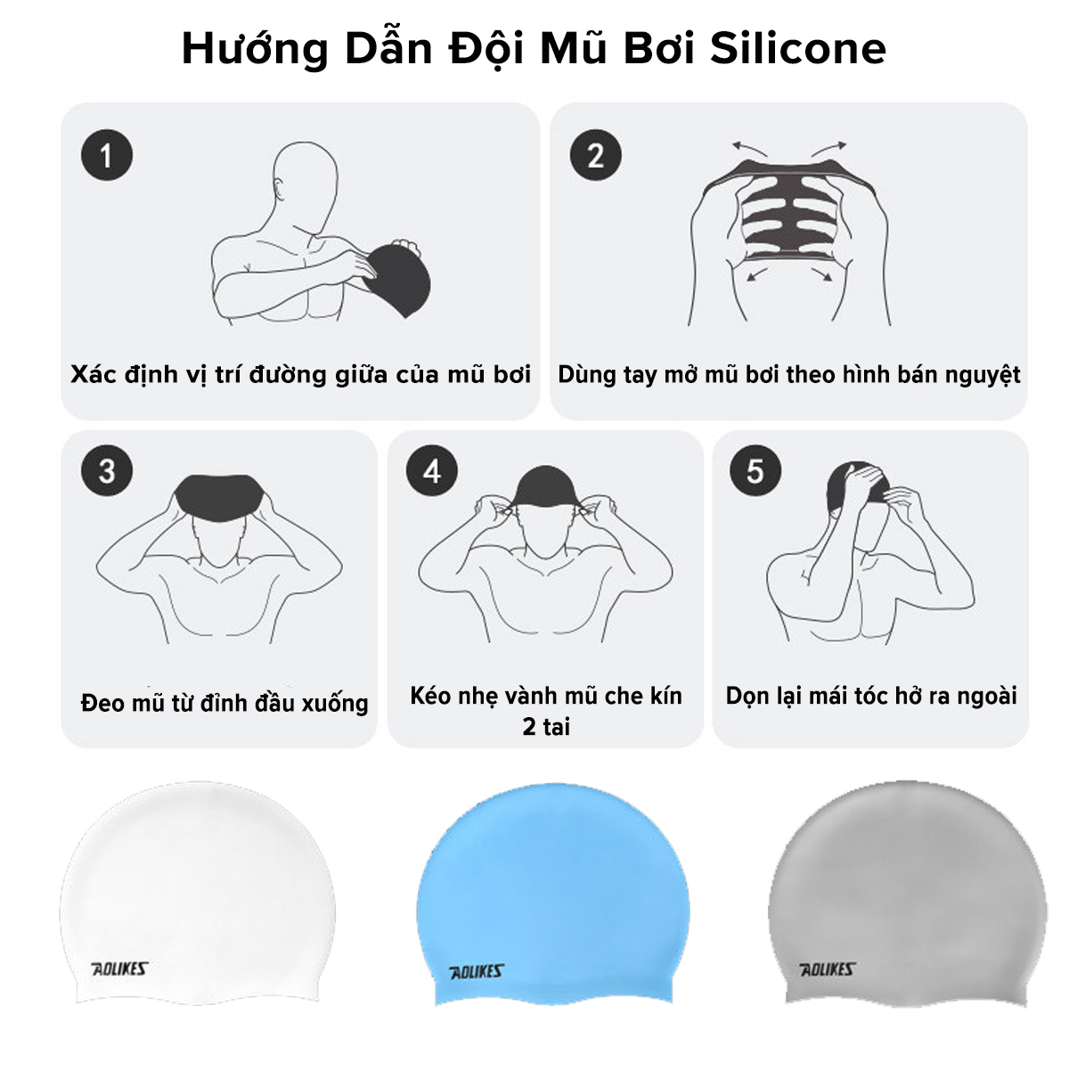 Mô tả Mũ Bơi Nón Bơi Người Lớn Silicone Siêu Co Giãn Hãng Aolikes AL5010 – Chọn Màu, Siêu Bền, Mềm, Chống Thấm Nước - 6