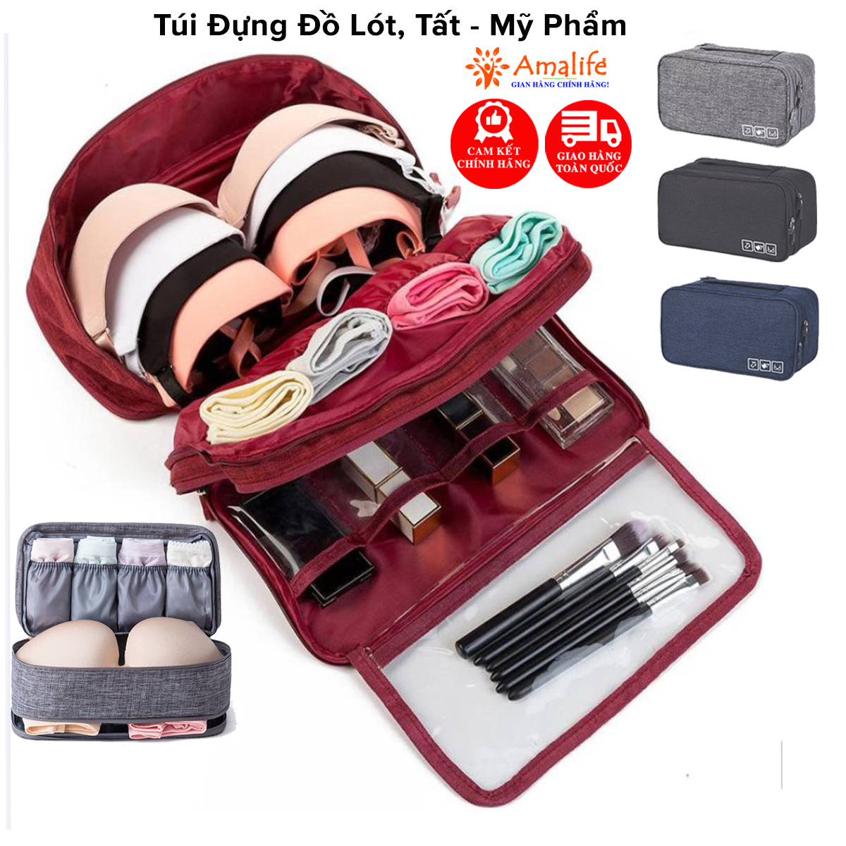 Mô tả Túi Đựng Đồ Lót, Áo Ngực, Mỹ Phẩm Tất Chống Thấm Nước Tiện Lợi Khi Đi Du Lịch Nhiều Ngăn Chọn Màu Chính Hãng Amalife - 1