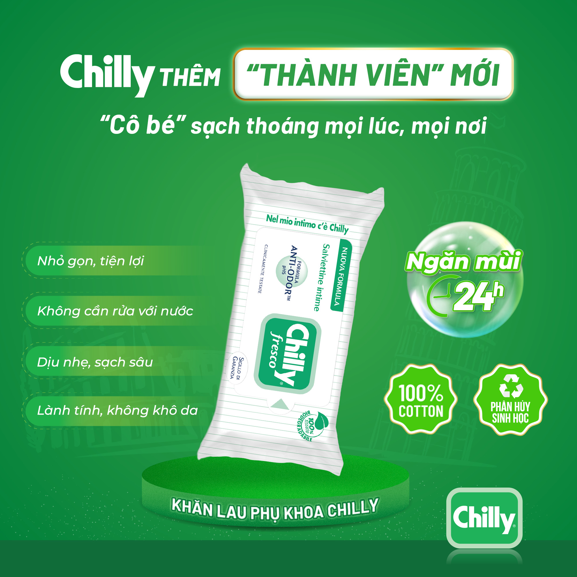 Mô tả Khăn lau phụ khoa Chilly Fresco chiết xuất bạc hà se se lạnh, làm sạch khử mùi hiệu quả, gói 12 tờ - 3