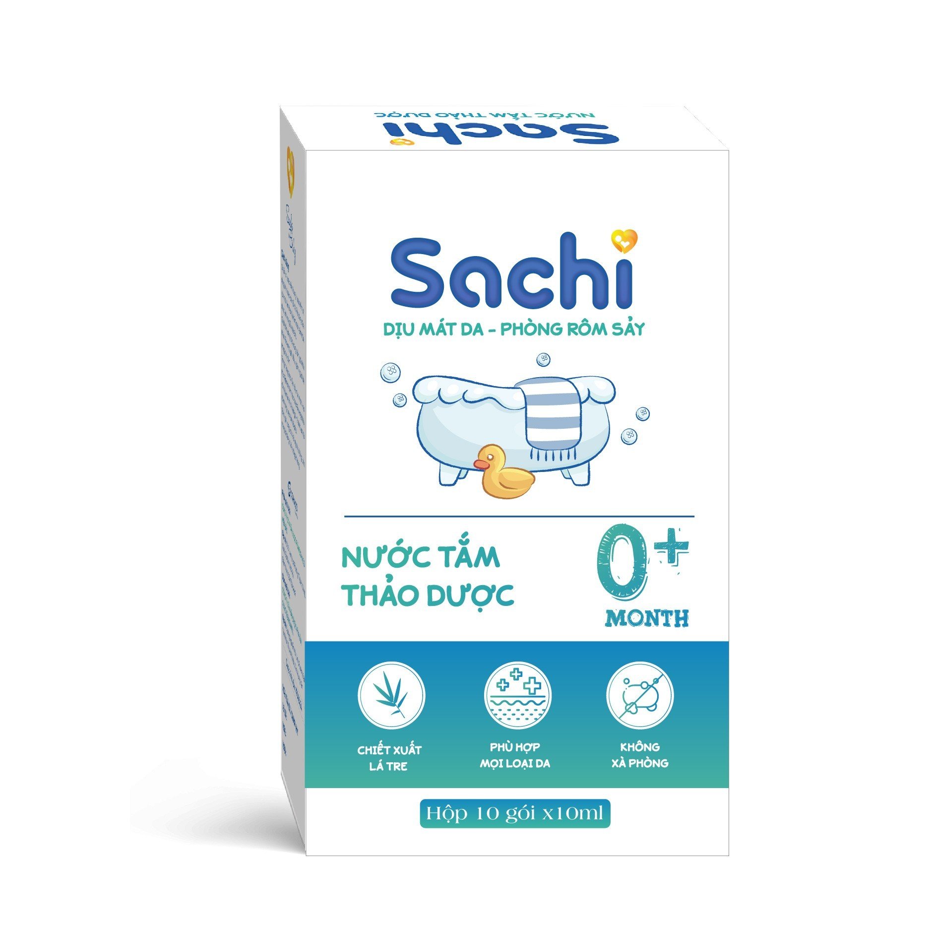 Mô tả Nước tắm thảo dược SACHI dịu mát da, phòng rôm sảy, mẩn ngứa, hăm tã, bảo vệ làn da cho bé hộp 10 gói x 10ml - 1