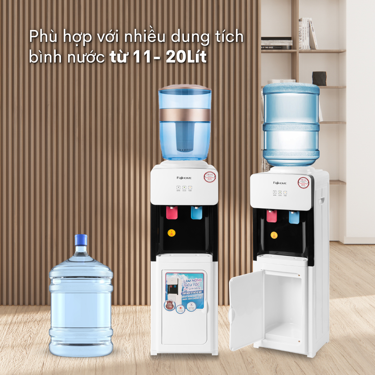 Mô tả Cây nước nóng lạnh FUJIHOME WD2002E làm lạnh điện tử, có ngăn để cốc chén, tiết kiệm điện năng - 4