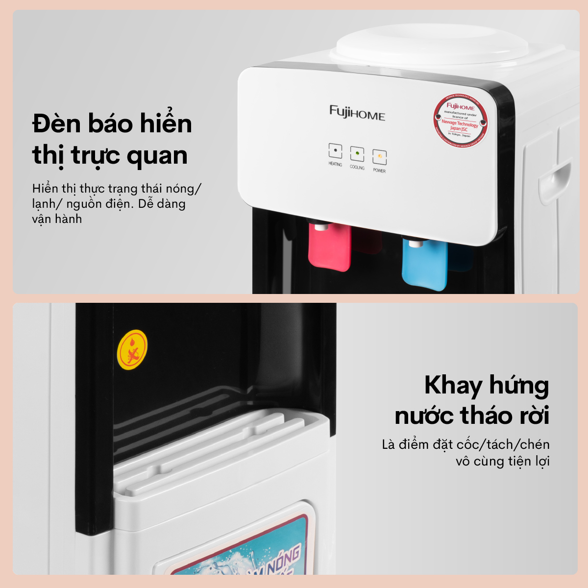 Mô tả Cây nước nóng lạnh FUJIHOME WD2002E làm lạnh điện tử, có ngăn để cốc chén, tiết kiệm điện năng - 9