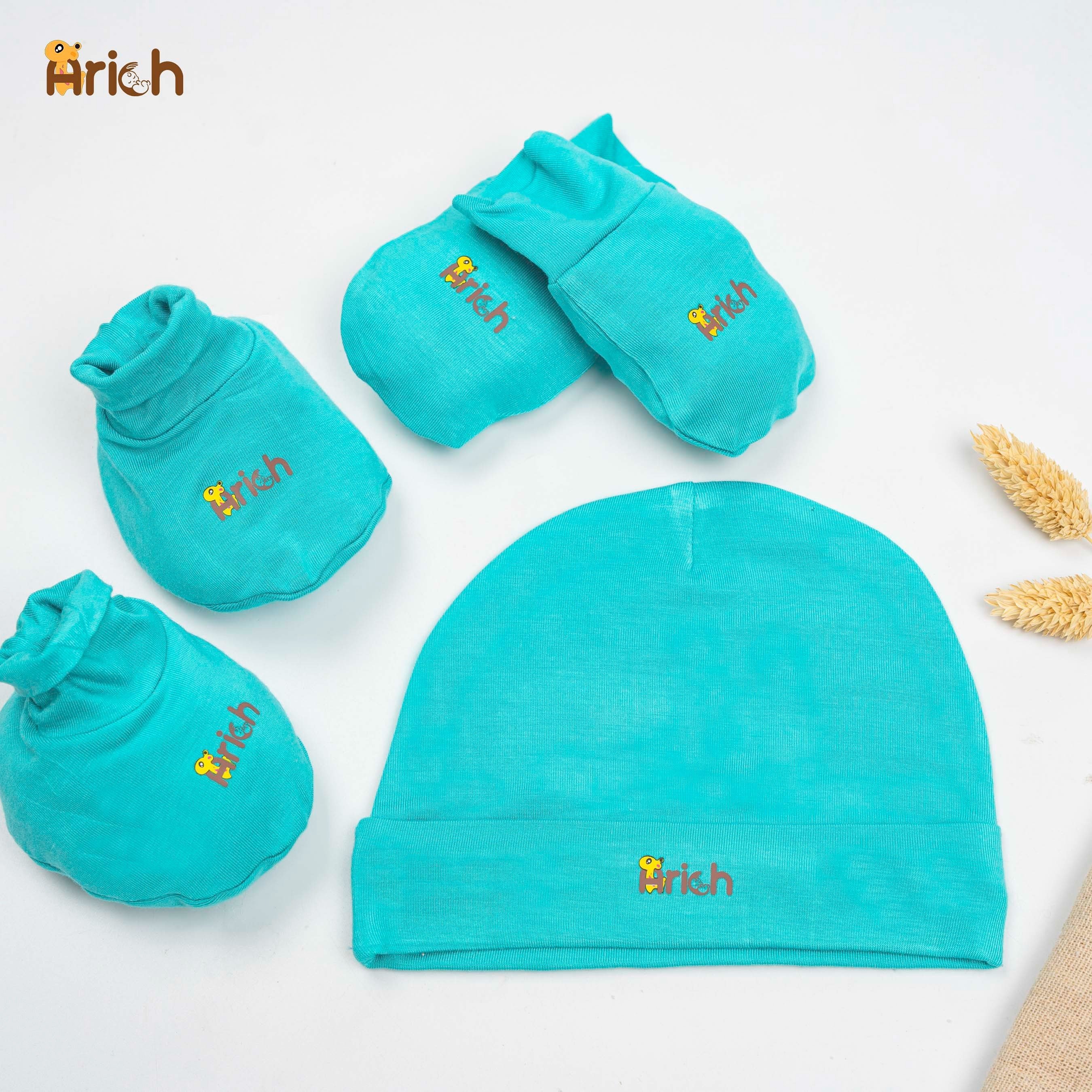 Mô tả Newborn-Set bao tay bao chân vải sợi tre màu trơn Arich (CHỈ GỒM BAO TAY VÀ BAO CHÂN, K CÓ MŨ) - 1