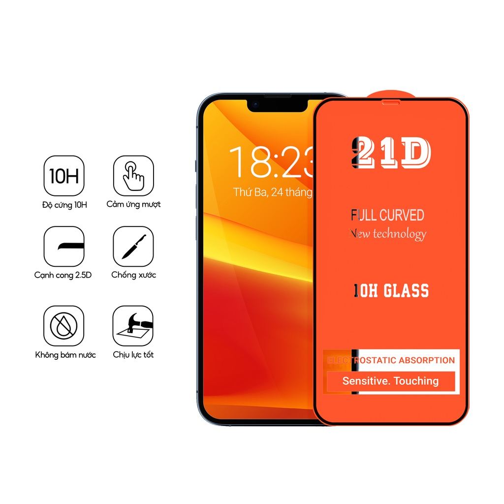 Kính Cường Lực iPhone 21D Trong Suốt Full Màn - iP 7/8/Plus/X/XS/XR/11/12/13/14/15/16/17/18/Pro/Max/Mini – ảnh mô tả chi tiết 1