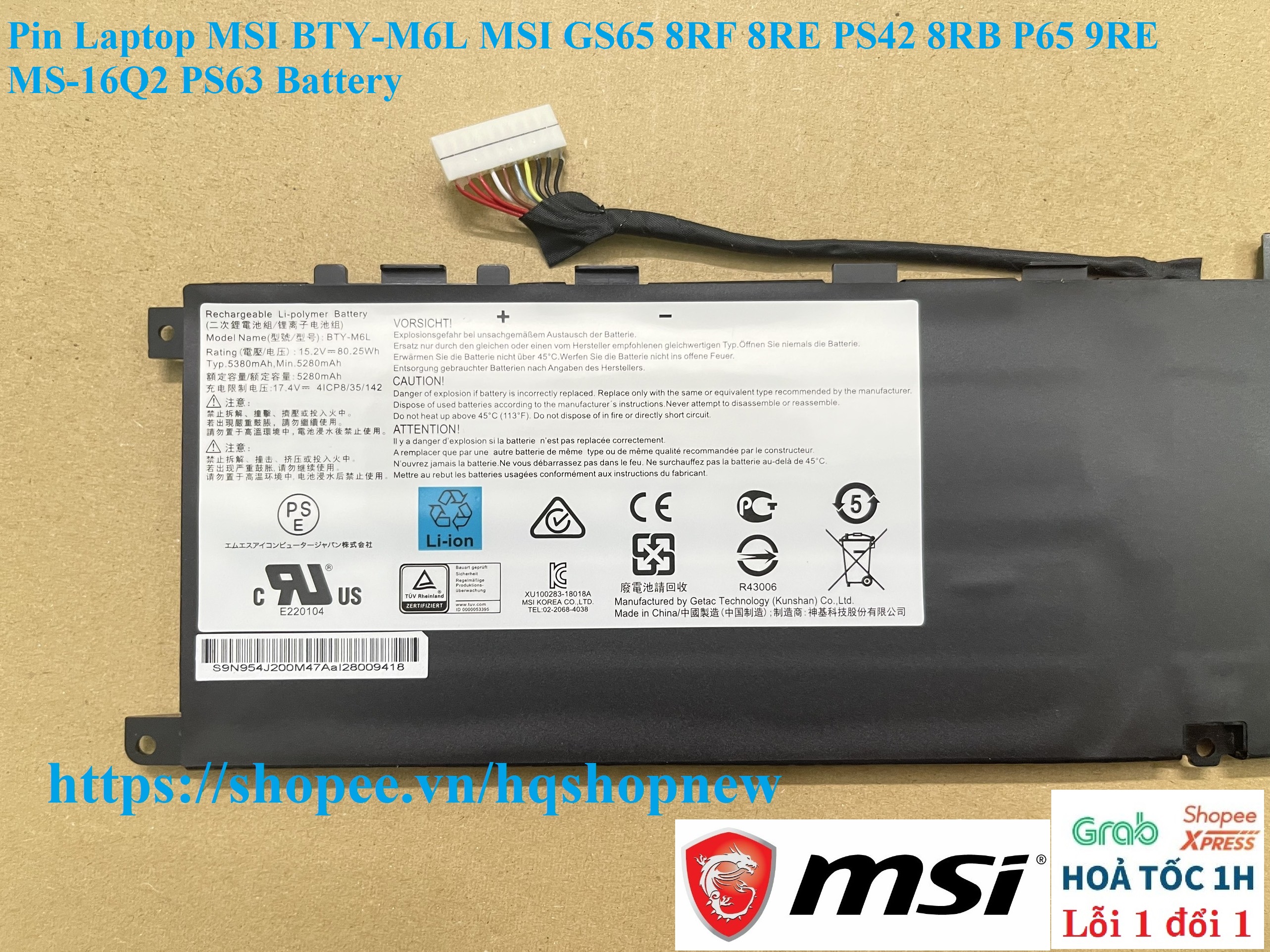 海外個人輸入 Laptop Pin ⚡️ MSI P65 8RB PS42 8RE 8RF GS65 MSI BTY-M6L ノートパソコンアクセサリ