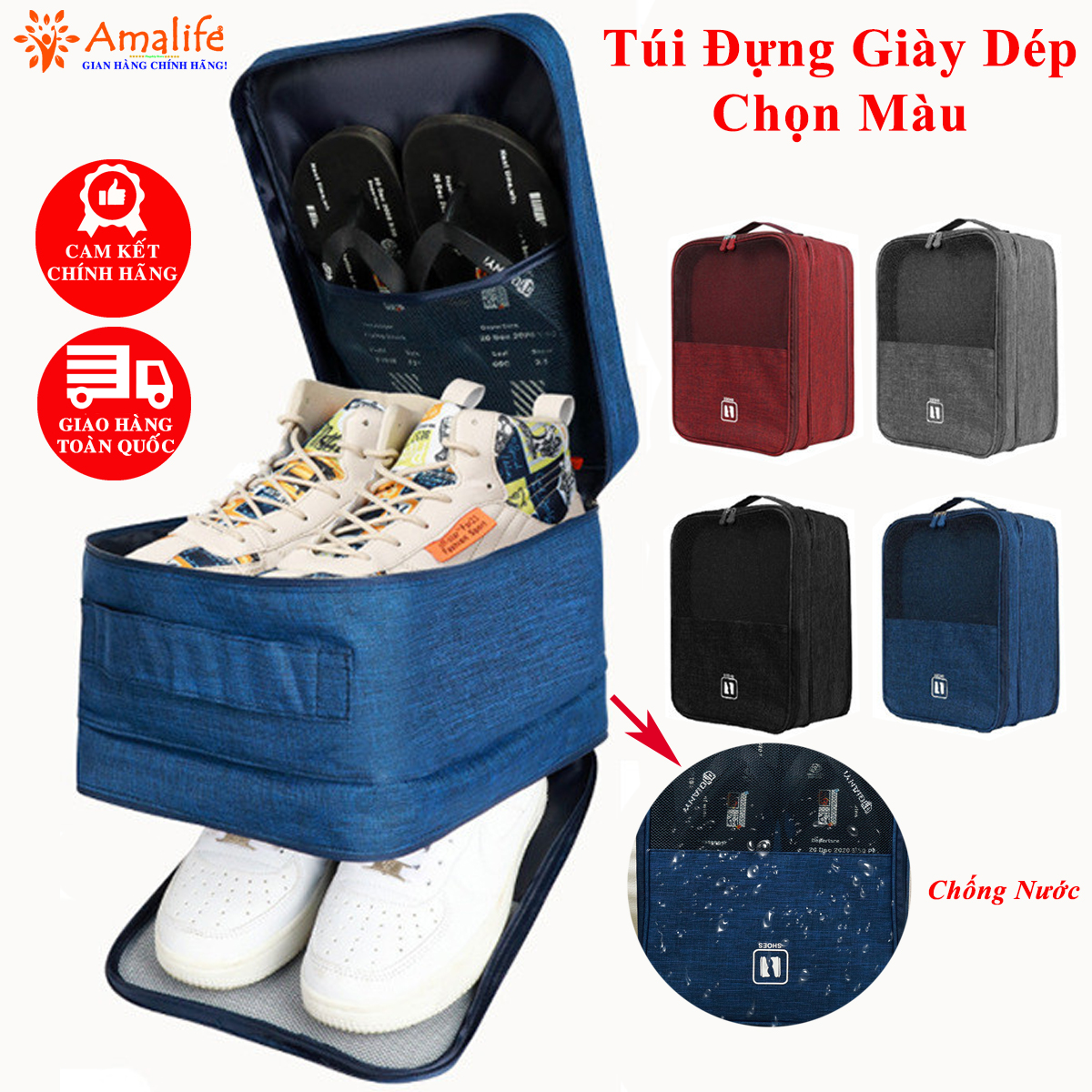 Mô tả Túi Đựng Giày Dép Du Lịch Chống Nước Đa Năng, Balo Đựng Giày Dép Thể Thao Tiện Dụng 3 Ngăn Cao Cấp Chính Hãng Amalife - 1