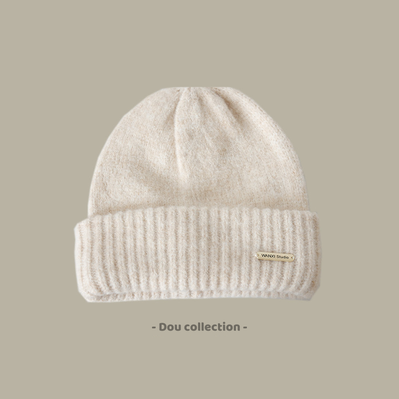 Mũ len unisex, Nón len trơn chất dày co dãn tốt hoạ tiết trơn phối tag ...