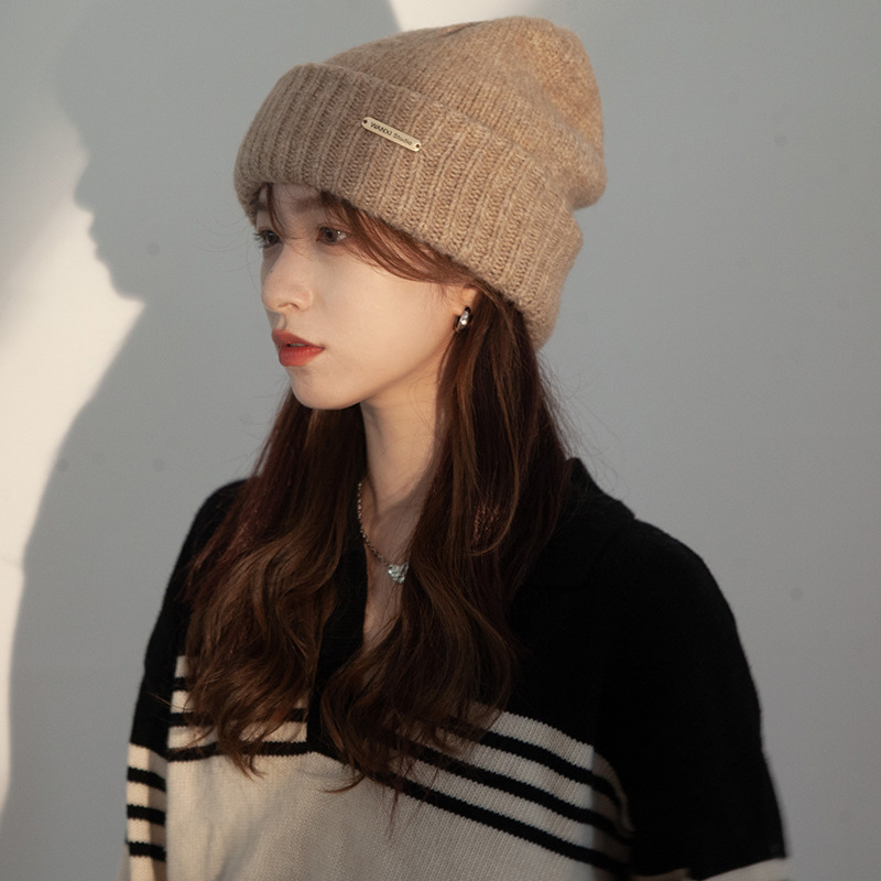 Mũ len unisex, Nón len trơn chất dày co dãn tốt hoạ tiết trơn phối tag ...