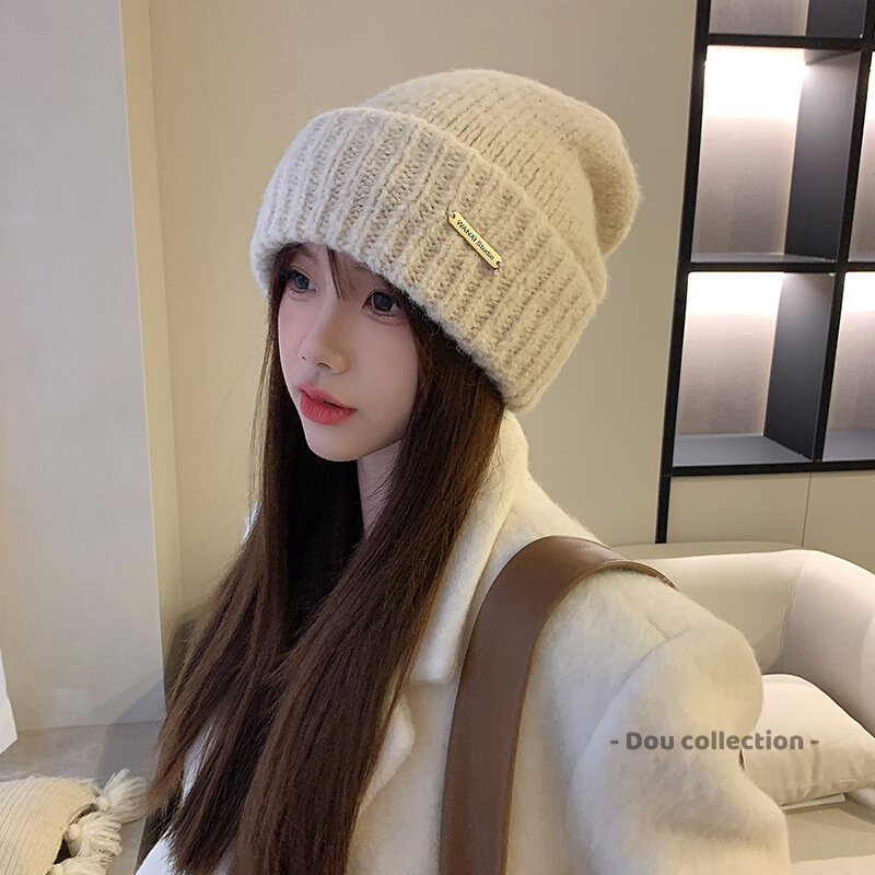 Mũ len unisex, Nón len trơn chất dày co dãn tốt hoạ tiết trơn phối tag ...