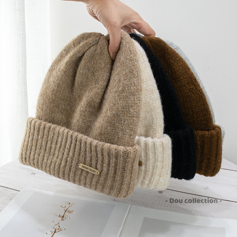 Mũ len unisex, Nón len trơn chất dày co dãn tốt hoạ tiết trơn phối tag ...