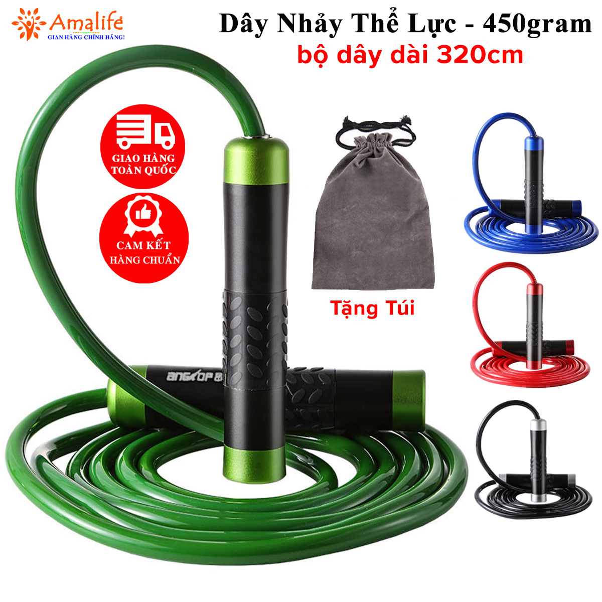 Mô tả Dây Nhảy Thể Lực Nặng 450g Cho Người Luyện Võ Thuật, Boxing, Muay Thái (Tặng Túi) AngTop1 Chọn Màu Chính Hãng Amalife - 1