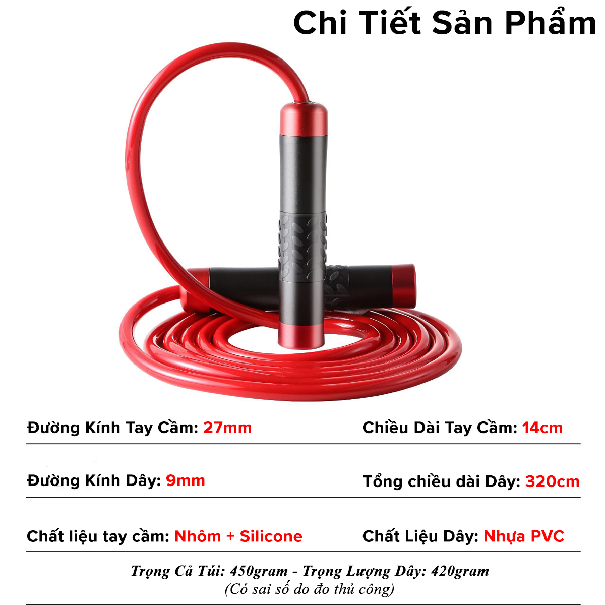 Mô tả Dây Nhảy Thể Lực Nặng 450g Cho Người Luyện Võ Thuật, Boxing, Muay Thái (Tặng Túi) AngTop1 Chọn Màu Chính Hãng Amalife - 2